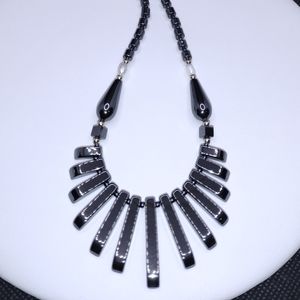 Hematite Stone Necklace - 21" - with 2 Pearl Beads